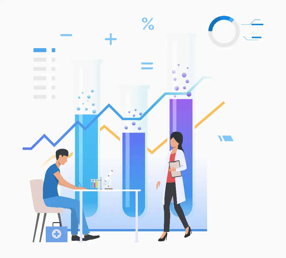 Two persons studying the solutions coming through healthcare data analytics