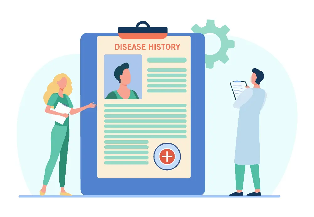 Two doctors studying the patient medical disease chart