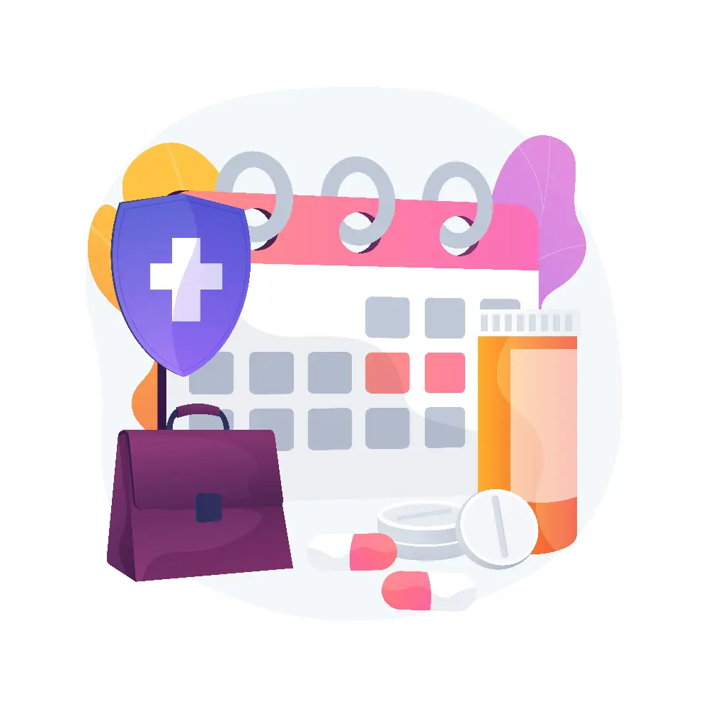 A calendar and medicines describing the medical scheduling concept