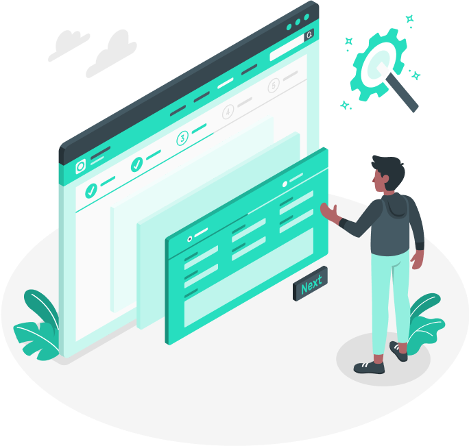 A man and some graphical illustrations describing webforms technology